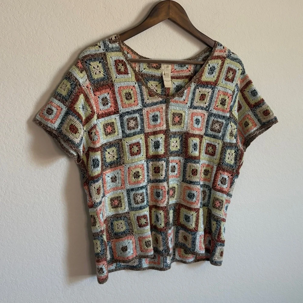 Vintage J. Jill Crochet Button-Up Top - Multicolor, Size Large - Picture 3 of 7